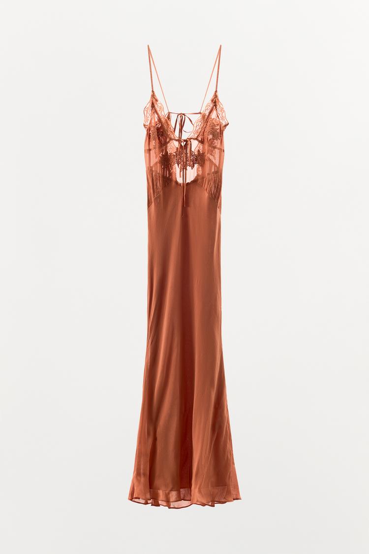 Zara svilena haljina sa čipkom